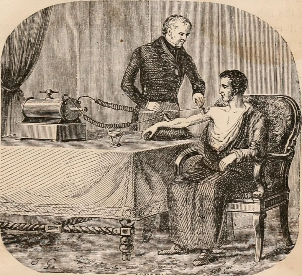 An illustration from Introductory course of natural philosophy for the use of schools and academies. Ed. from Ganot's popular physics. By William G. Peck, 1869, leaf 476