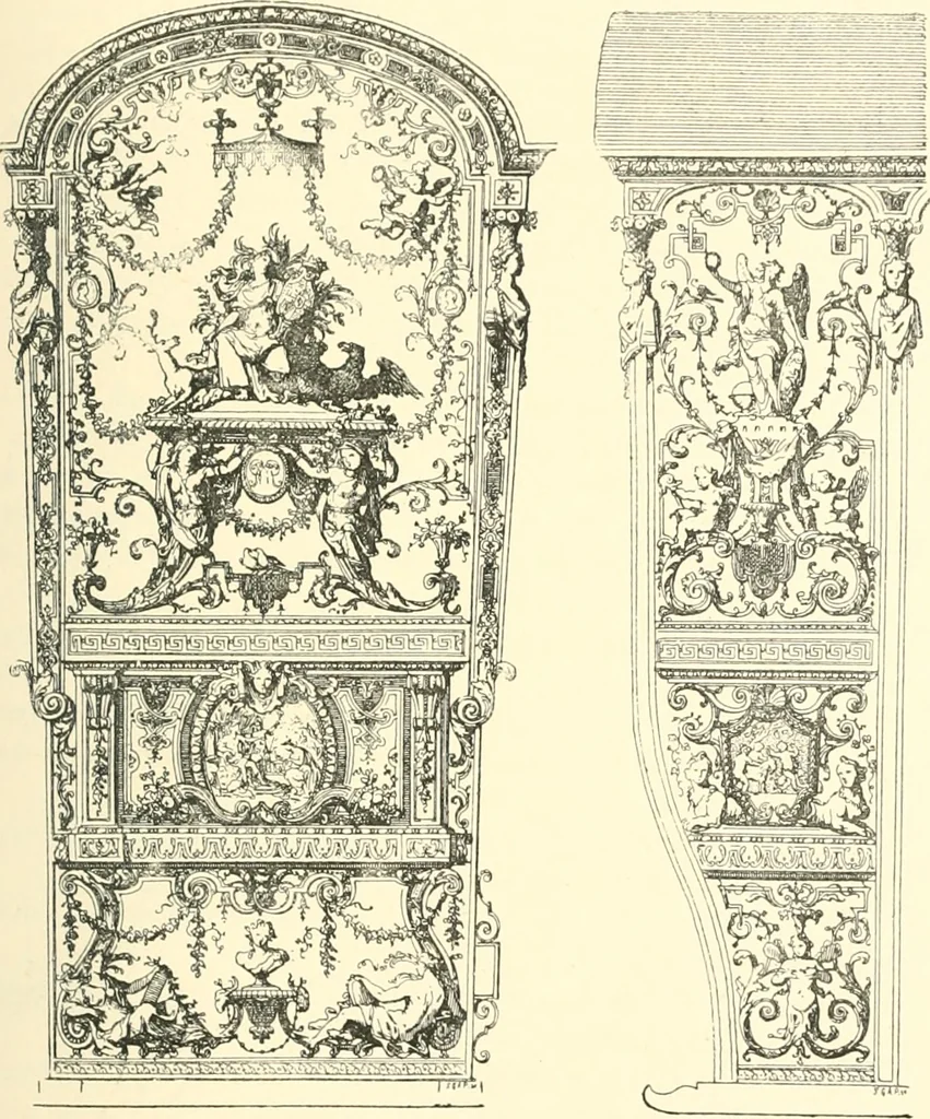 An illustration from Inventaire général du mobilier de la couronne sous Louis xiv (1663-1715) publié pour la première fois sous les auspices de la Société d'encouragement pour la propagation des livres d'art, 1892, leaf 116