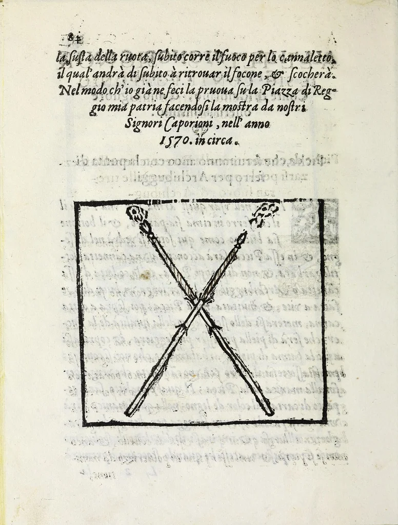 An illustration from Inventioni di Gio. Battista Isacchi da Reggio, nelle quali si manifestano varij secreti, & vtili auisi a persone di gverra, e per i tempi di piacere, 1579, leaf 104