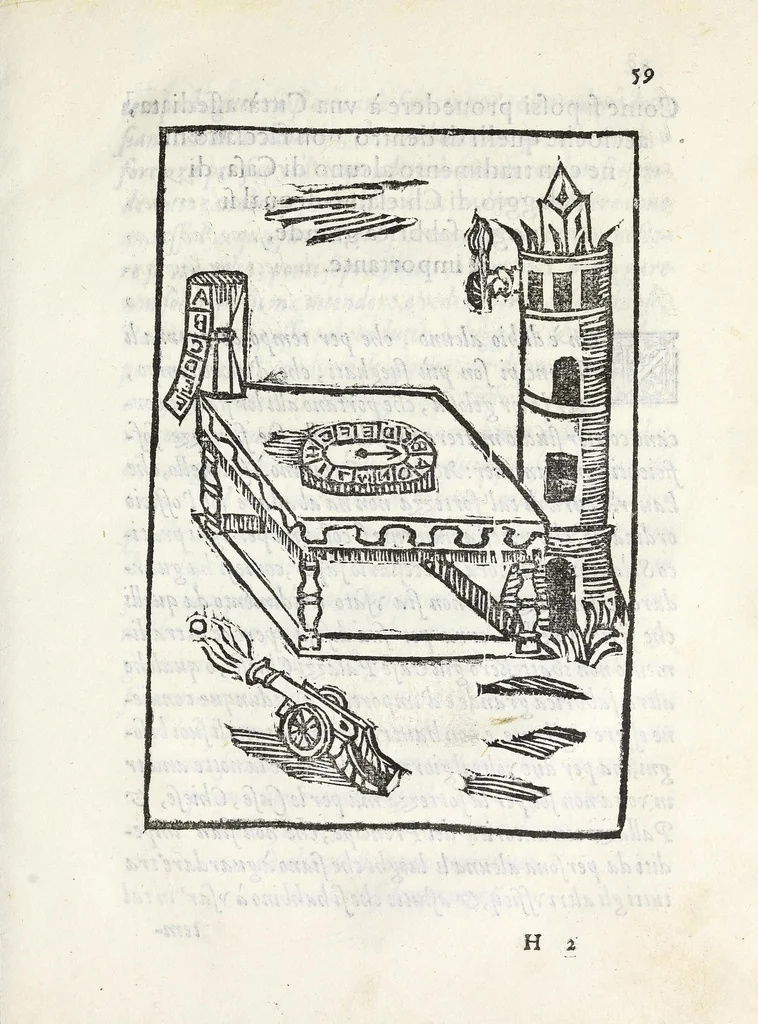 An illustration from Inventioni di Gio. Battista Isacchi da Reggio, nelle quali si manifestano varij secreti, & vtili auisi a persone di gverra, e per i tempi di piacere, 1579, leaf 79