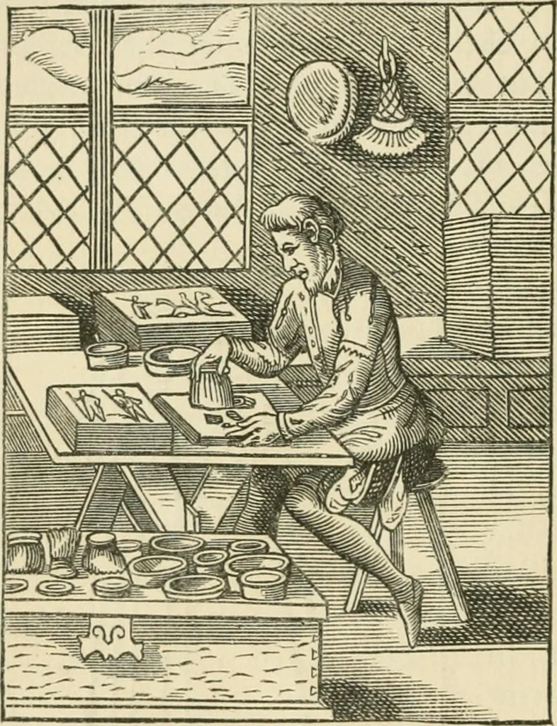 An illustration from The invention of printing : a collection of facts and opinions descriptive of early prints and playing cards, the block-books of the fifteenth century, the legend of Lourens Janszoon Coster, of Haarlem, and the work of John Gutenberg and his associates, 1878, leaf 101