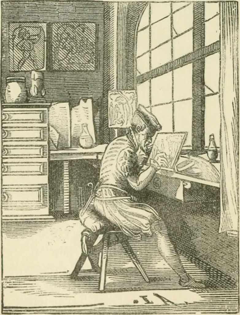 An illustration from The invention of printing : a collection of facts and opinions descriptive of early prints and playing cards, the block-books of the fifteenth century, the legend of Lourens Janszoon Coster, of Haarlem, and the work of John Gutenberg and his associates, 1878, leaf 161