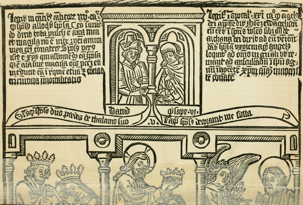 An illustration from The invention of printing : a collection of facts and opinions descriptive of early prints and playing cards, the block-books of the fifteenth century, the legend of Lourens Janszoon Coster, of Haarlem, and the work of John Gutenberg and his associates, 1878, leaf 203