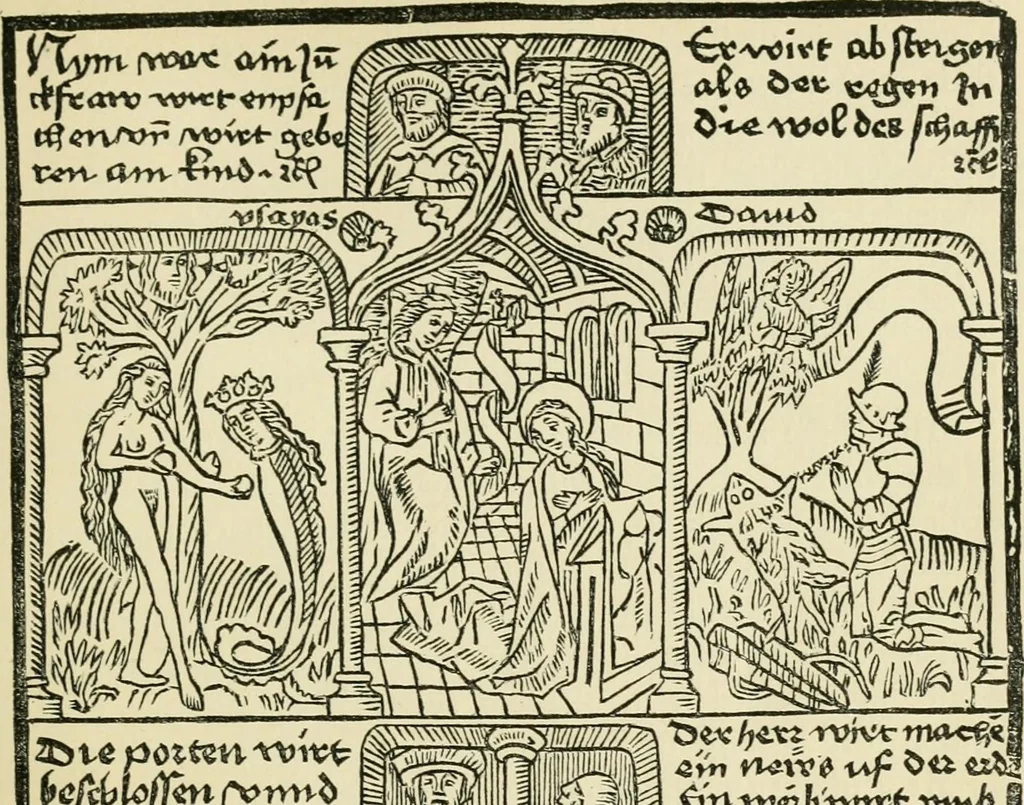 An illustration from The invention of printing : a collection of facts and opinions descriptive of early prints and playing cards, the block-books of the fifteenth century, the legend of Lourens Janszoon Coster, of Haarlem, and the work of John Gutenberg and his associates, 1878, leaf 216