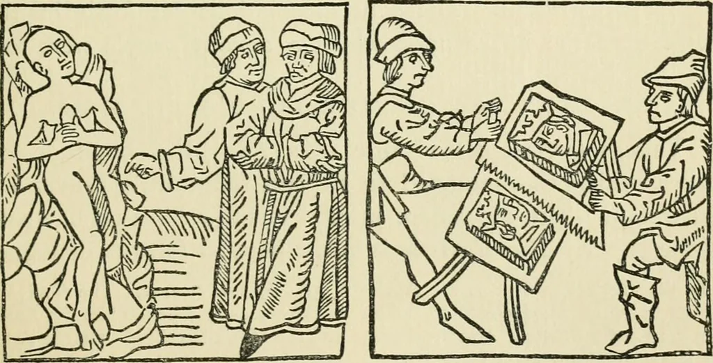 An illustration from The invention of printing : a collection of facts and opinions descriptive of early prints and playing cards, the block-books of the fifteenth century, the legend of Lourens Janszoon Coster, of Haarlem, and the work of John Gutenberg and his associates, 1878, leaf 228