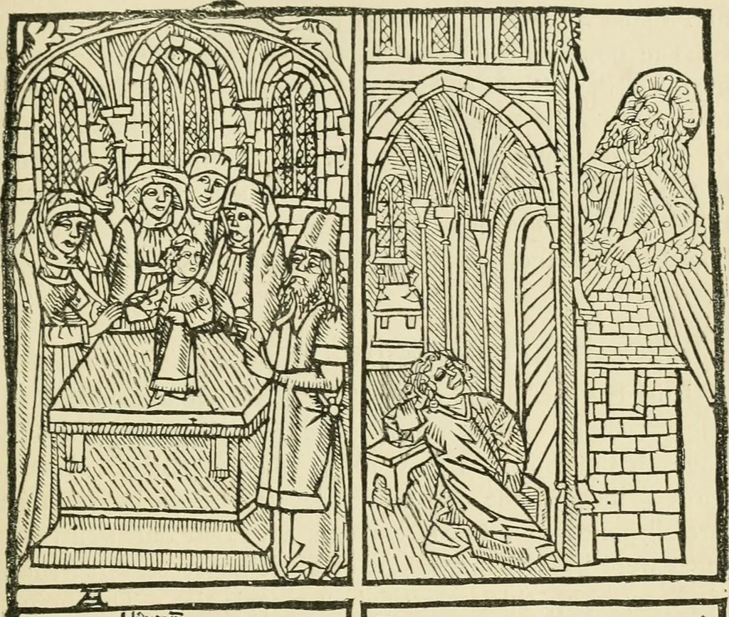 An illustration from The invention of printing : a collection of facts and opinions descriptive of early prints and playing cards, the block-books of the fifteenth century, the legend of Lourens Janszoon Coster, of Haarlem, and the work of John Gutenberg and his associates, 1878, leaf 232