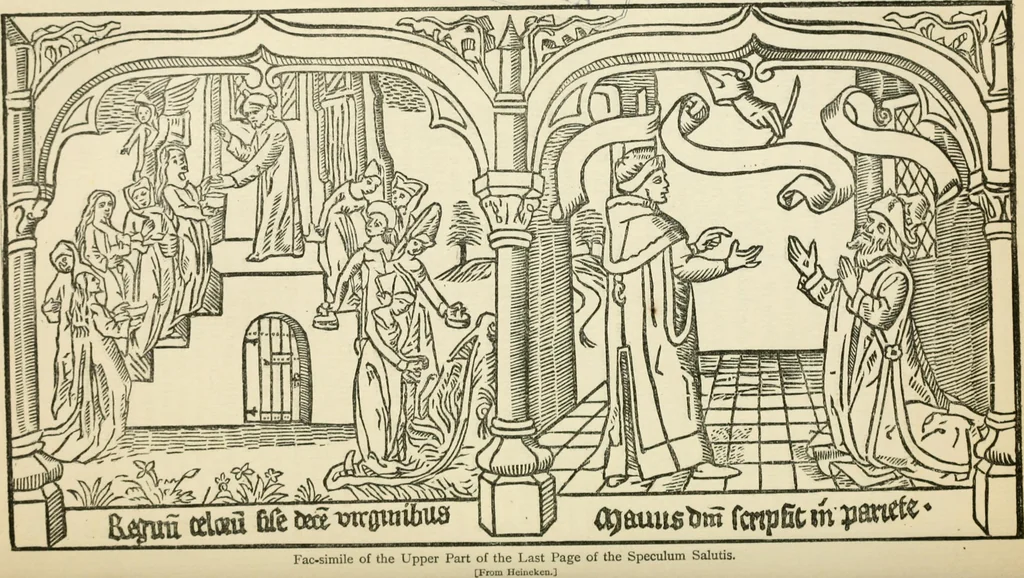 An illustration from The invention of printing : a collection of facts and opinions descriptive of early prints and playing cards, the block-books of the fifteenth century, the legend of Lourens Janszoon Coster, of Haarlem, and the work of John Gutenberg and his associates, 1878, leaf 275