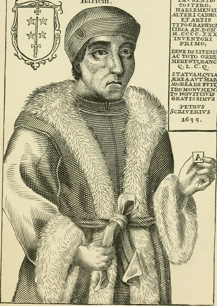 An illustration from The invention of printing : a collection of facts and opinions descriptive of early prints and playing cards, the block-books of the fifteenth century, the legend of Lourens Janszoon Coster, of Haarlem, and the work of John Gutenberg and his associates, 1878, leaf 340