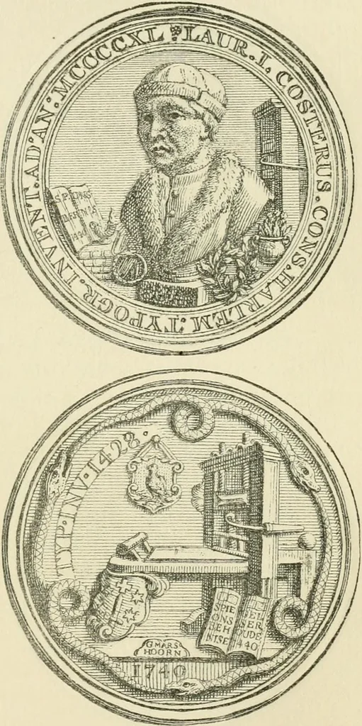 An illustration from The invention of printing : a collection of facts and opinions descriptive of early prints and playing cards, the block-books of the fifteenth century, the legend of Lourens Janszoon Coster, of Haarlem, and the work of John Gutenberg and his associates, 1878, leaf 360