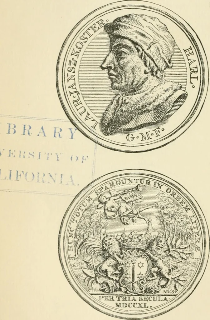 An illustration from The invention of printing : a collection of facts and opinions descriptive of early prints and playing cards, the block-books of the fifteenth century, the legend of Lourens Janszoon Coster, of Haarlem, and the work of John Gutenberg and his associates, 1878, leaf 361