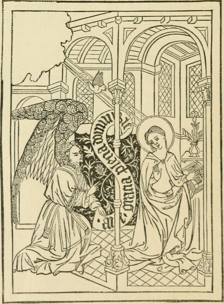 An illustration from The invention of printing : a collection of facts and opinions descriptive of early prints and playing cards, the block-books of the fifteenth century, the legend of Lourens Janszoon Coster, of Haarlem, and the work of John Gutenberg and his associates, 1878, leaf 79