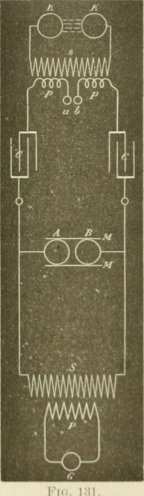 An illustration from The inventions : researches and writing of Nikola Tesla, with special reference to his work in polyphase currents and high potential lighting, 1894, leaf 222