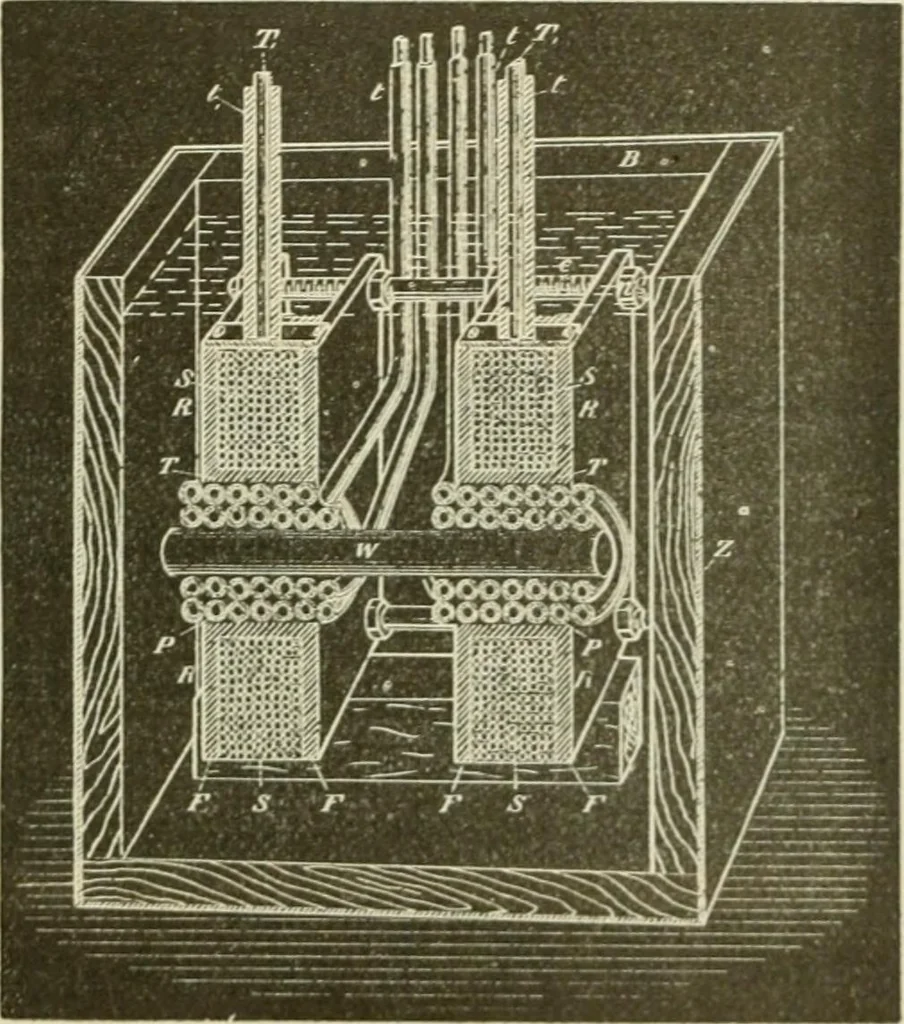 An illustration from The inventions : researches and writing of Nikola Tesla, with special reference to his work in polyphase currents and high potential lighting, 1894, leaf 226