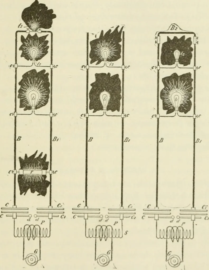 An illustration from The inventions : researches and writing of Nikola Tesla, with special reference to his work in polyphase currents and high potential lighting, 1894, leaf 358