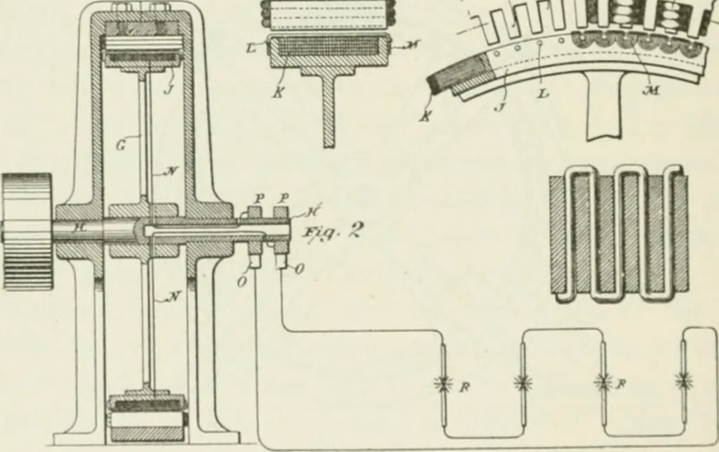 An illustration from The inventions : researches and writing of Nikola Tesla, with special reference to his work in polyphase currents and high potential lighting, 1894, leaf 395