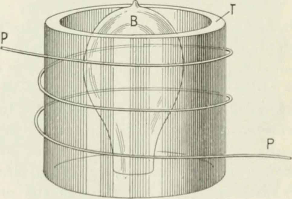 An illustration from The inventions : researches and writing of Nikola Tesla, with special reference to his work in polyphase currents and high potential lighting, 1894, leaf 419