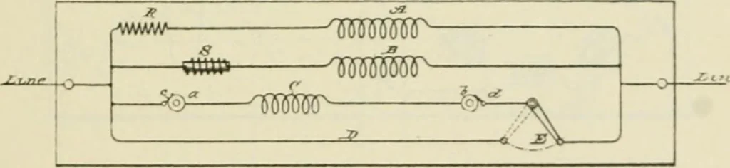 An illustration from The inventions : researches and writing of Nikola Tesla, with special reference to his work in polyphase currents and high potential lighting, 1894, leaf 82