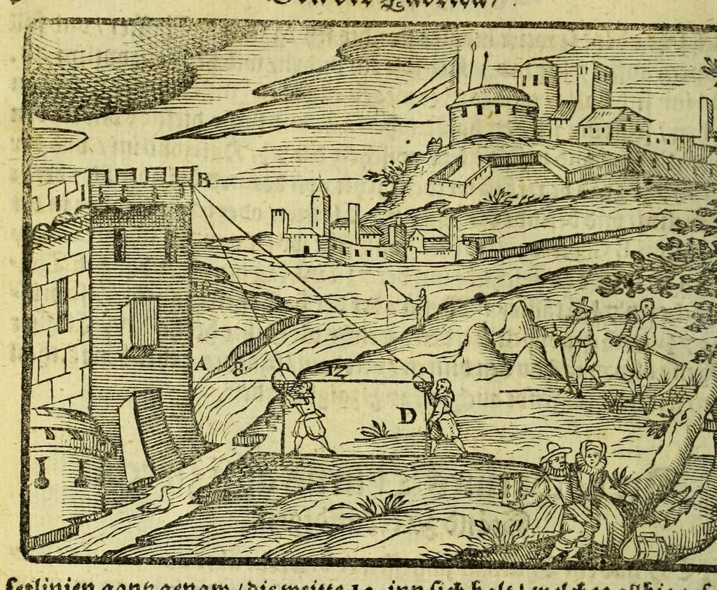 An illustration from Inventum P. Apiani. : Das ist, Beschreibung eines geometrische[n] Instruments, durch welches one alle Rechnung gar behend vnd leichtlich, allerlen höche, weitte, tieffe vnd braite, auch allerley Fläschen oder ebnen Innhalt, abgemessen, vnd andere mehe nutzliche Sachen erkundiget werden., 1616, leaf 26