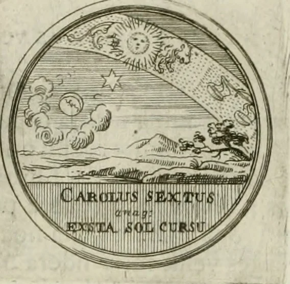 An illustration from Invictissimo, gloriosissimo, potentissimoque, Romanorum Imperatori Carolo Sexto et Regi Hispaniae III. Duci Brabantiae IV. 11. Octobris 1717. Inaugurato Bruxellis. Applausus chronographicus, 1717, leaf 11