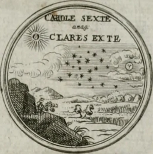 An illustration from Invictissimo, gloriosissimo, potentissimoque, Romanorum Imperatori Carolo Sexto et Regi Hispaniae III. Duci Brabantiae IV. 11. Octobris 1717. Inaugurato Bruxellis. Applausus chronographicus, 1717, leaf 12