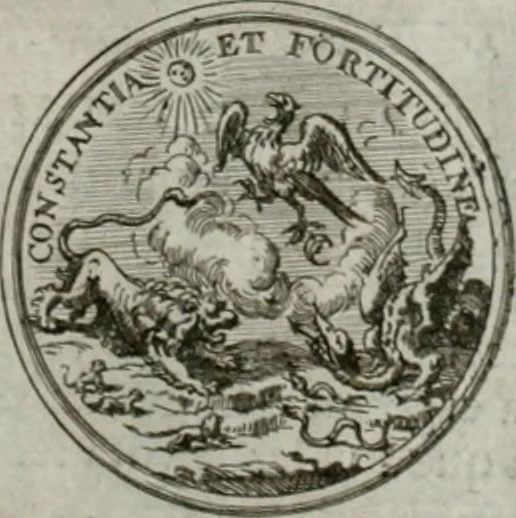 An illustration from Invictissimo, gloriosissimo, potentissimoque, Romanorum Imperatori Carolo Sexto et Regi Hispaniae III. Duci Brabantiae IV. 11. Octobris 1717. Inaugurato Bruxellis. Applausus chronographicus, 1717, leaf 12