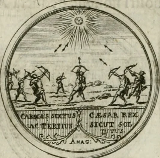 An illustration from Invictissimo, gloriosissimo, potentissimoque, Romanorum Imperatori Carolo Sexto et Regi Hispaniae III. Duci Brabantiae IV. 11. Octobris 1717. Inaugurato Bruxellis. Applausus chronographicus, 1717, leaf 9