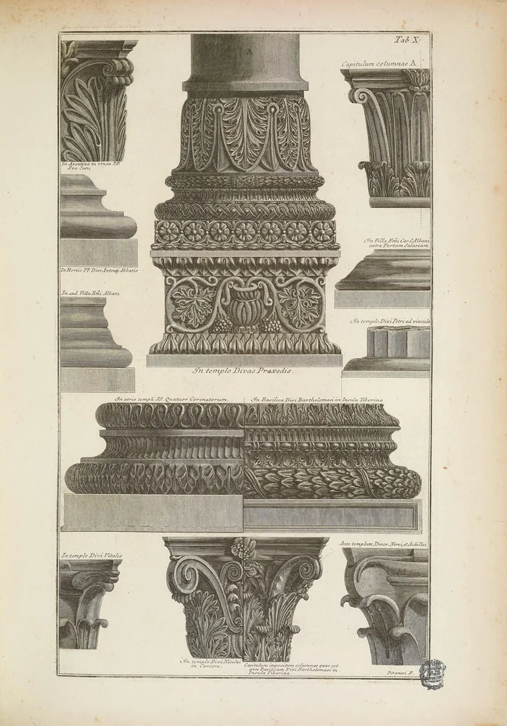 An illustration from Ioannis-Baptistae Piranesii antiquariorum regiae societatis Londinensis socii De Romanorum magnificentia et architectura, 1761, leaf 35