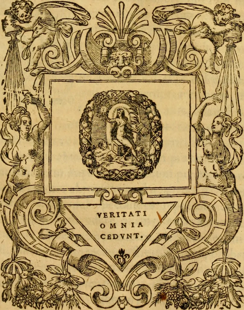 An illustration from Ioannis Calvini Tractatus theologici omnes : in unum volumen certis classibus congesti : quorum aliqui nec latine nec gallicè prius editi fuerunt, 1597, leaf 1018