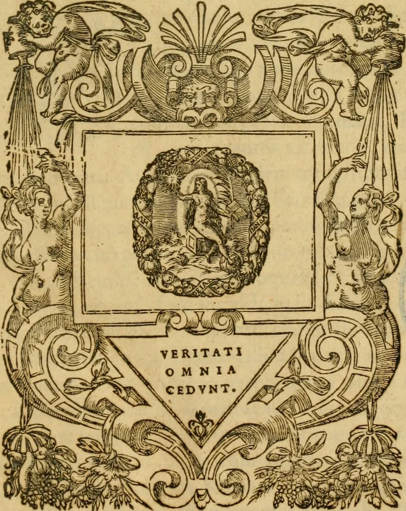 An illustration from Ioannis Calvini Tractatus theologici omnes : in unum volumen certis classibus congesti : quorum aliqui nec latine nec gallicè prius editi fuerunt, 1597, leaf 4