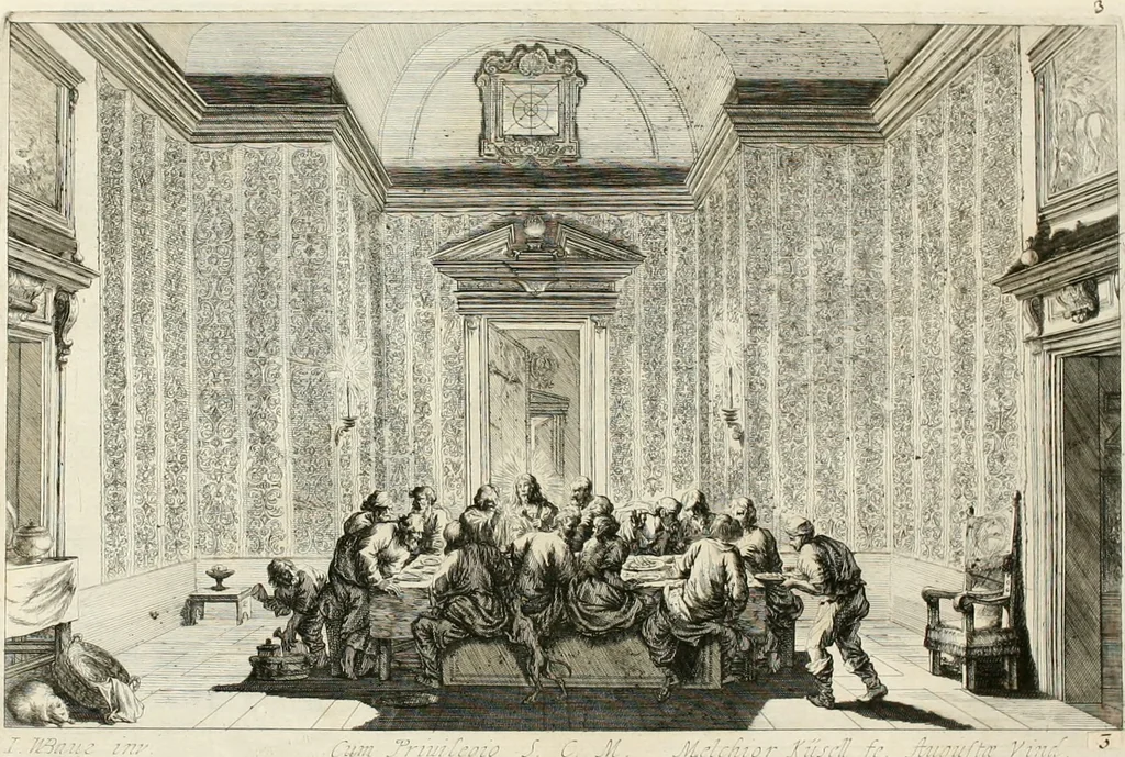 An illustration from Ioannis Guilielmi Baurn Iconographia : complectens In se passionem, miracula, vitam Christi universam : nec non, prospectus rarissimorum portuum, palatiorum, hortorum, historiarum, aliarumq[ue] rerum, quae per Italiam spectatu sunt dignae, 1671, leaf 10