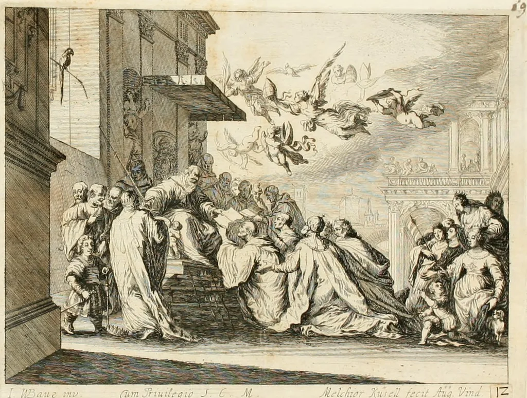 An illustration from Ioannis Guilielmi Baurn Iconographia : complectens In se passionem, miracula, vitam Christi universam : nec non, prospectus rarissimorum portuum, palatiorum, hortorum, historiarum, aliarumq[ue] rerum, quae per Italiam spectatu sunt dignae, 1671, leaf 102