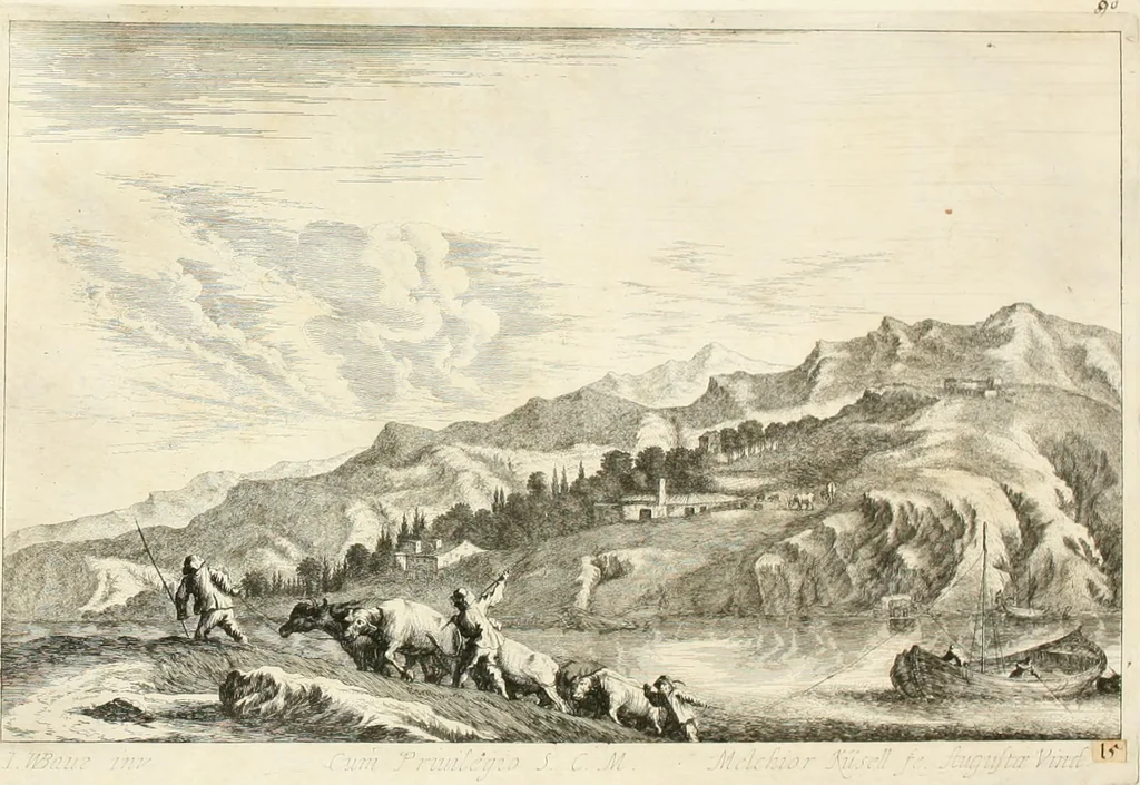 An illustration from Ioannis Guilielmi Baurn Iconographia : complectens In se passionem, miracula, vitam Christi universam : nec non, prospectus rarissimorum portuum, palatiorum, hortorum, historiarum, aliarumq[ue] rerum, quae per Italiam spectatu sunt dignae, 1671, leaf 103