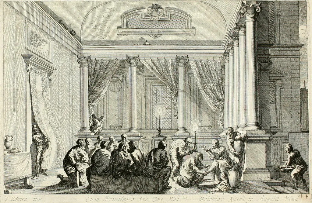 An illustration from Ioannis Guilielmi Baurn Iconographia : complectens In se passionem, miracula, vitam Christi universam : nec non, prospectus rarissimorum portuum, palatiorum, hortorum, historiarum, aliarumq[ue] rerum, quae per Italiam spectatu sunt dignae, 1671, leaf 11