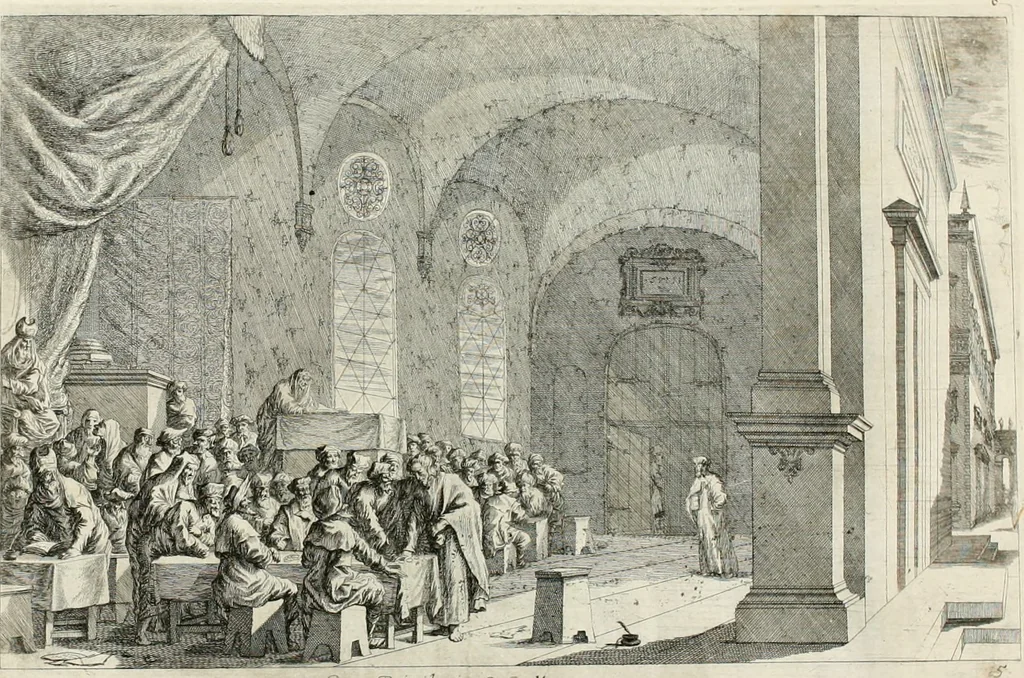 An illustration from Ioannis Guilielmi Baurn Iconographia : complectens In se passionem, miracula, vitam Christi universam : nec non, prospectus rarissimorum portuum, palatiorum, hortorum, historiarum, aliarumq[ue] rerum, quae per Italiam spectatu sunt dignae, 1671, leaf 13