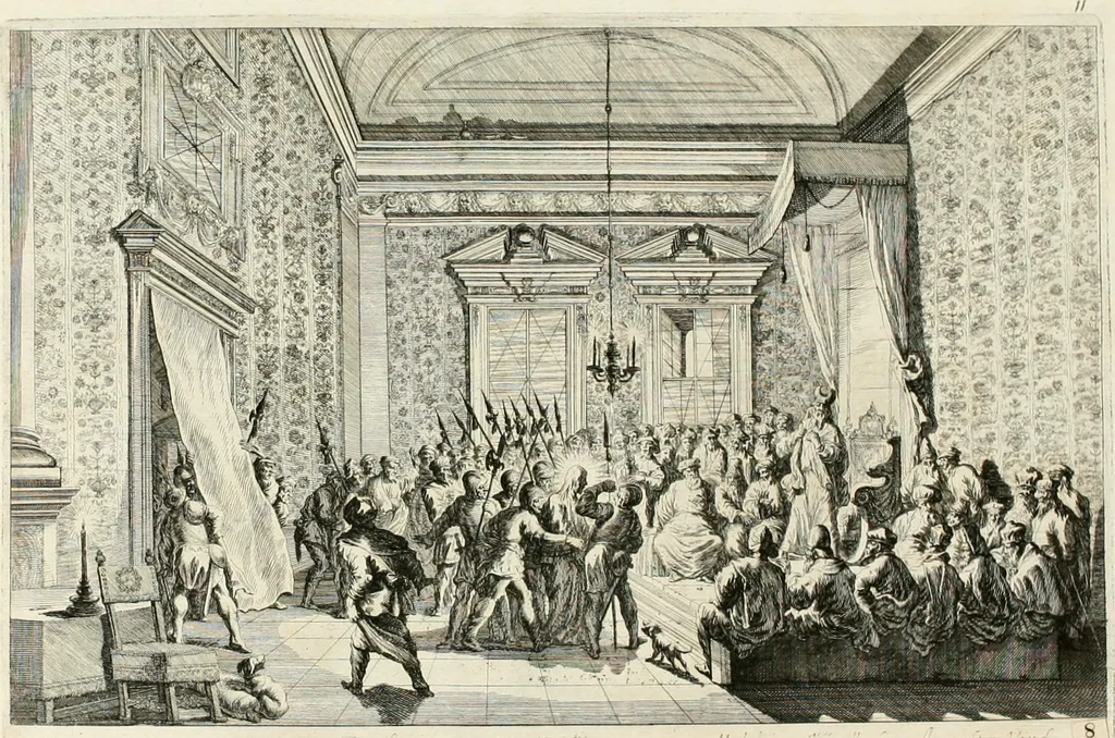 An illustration from Ioannis Guilielmi Baurn Iconographia : complectens In se passionem, miracula, vitam Christi universam : nec non, prospectus rarissimorum portuum, palatiorum, hortorum, historiarum, aliarumq[ue] rerum, quae per Italiam spectatu sunt dignae, 1671, leaf 18
