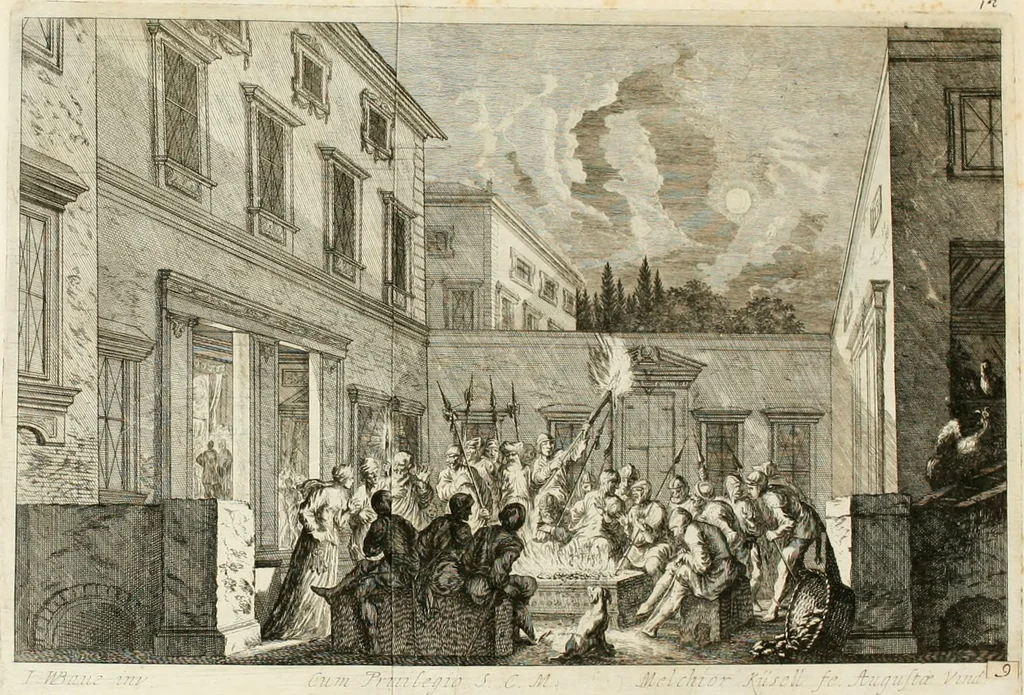 An illustration from Ioannis Guilielmi Baurn Iconographia : complectens In se passionem, miracula, vitam Christi universam : nec non, prospectus rarissimorum portuum, palatiorum, hortorum, historiarum, aliarumq[ue] rerum, quae per Italiam spectatu sunt dignae, 1671, leaf 19
