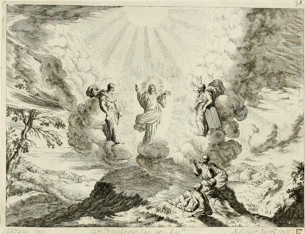 An illustration from Ioannis Guilielmi Baurn Iconographia : complectens In se passionem, miracula, vitam Christi universam : nec non, prospectus rarissimorum portuum, palatiorum, hortorum, historiarum, aliarumq[ue] rerum, quae per Italiam spectatu sunt dignae, 1671, leaf 45