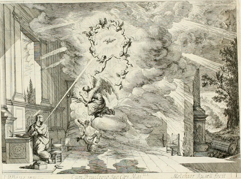 An illustration from Ioannis Guilielmi Baurn Iconographia : complectens In se passionem, miracula, vitam Christi universam : nec non, prospectus rarissimorum portuum, palatiorum, hortorum, historiarum, aliarumq[ue] rerum, quae per Italiam spectatu sunt dignae, 1671, leaf 49