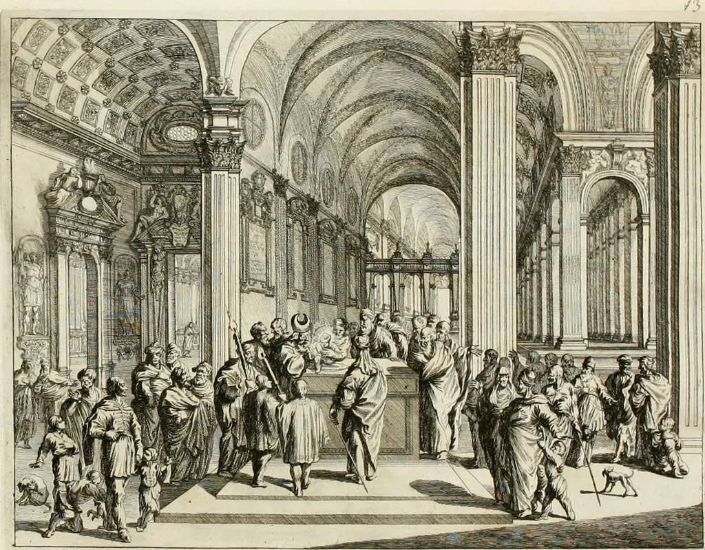 An illustration from Ioannis Guilielmi Baurn Iconographia : complectens In se passionem, miracula, vitam Christi universam : nec non, prospectus rarissimorum portuum, palatiorum, hortorum, historiarum, aliarumq[ue] rerum, quae per Italiam spectatu sunt dignae, 1671, leaf 52