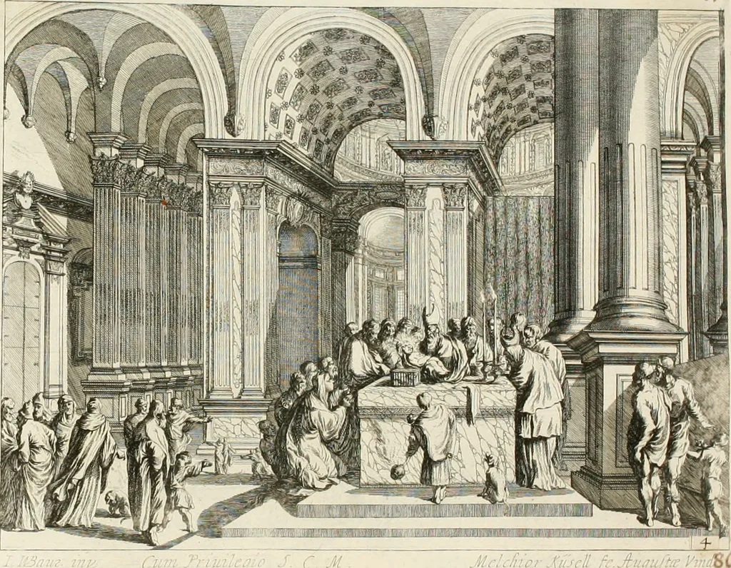 An illustration from Ioannis Guilielmi Baurn Iconographia : complectens In se passionem, miracula, vitam Christi universam : nec non, prospectus rarissimorum portuum, palatiorum, hortorum, historiarum, aliarumq[ue] rerum, quae per Italiam spectatu sunt dignae, 1671, leaf 53