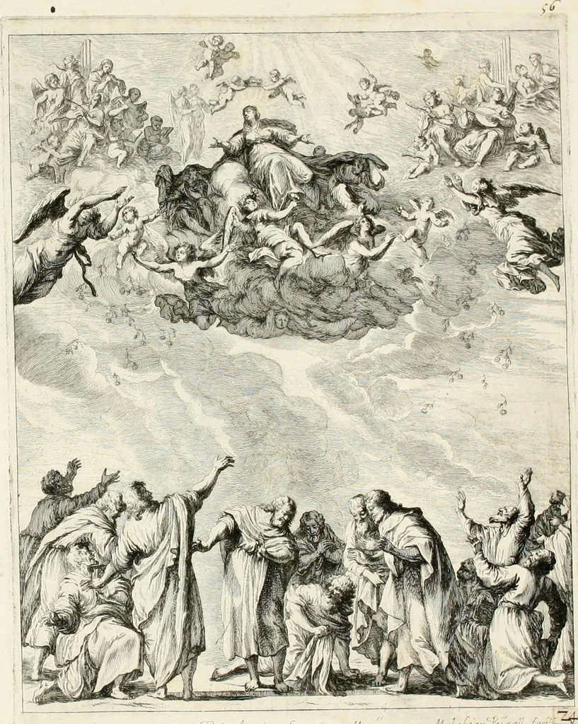 An illustration from Ioannis Guilielmi Baurn Iconographia : complectens In se passionem, miracula, vitam Christi universam : nec non, prospectus rarissimorum portuum, palatiorum, hortorum, historiarum, aliarumq[ue] rerum, quae per Italiam spectatu sunt dignae, 1671, leaf 65