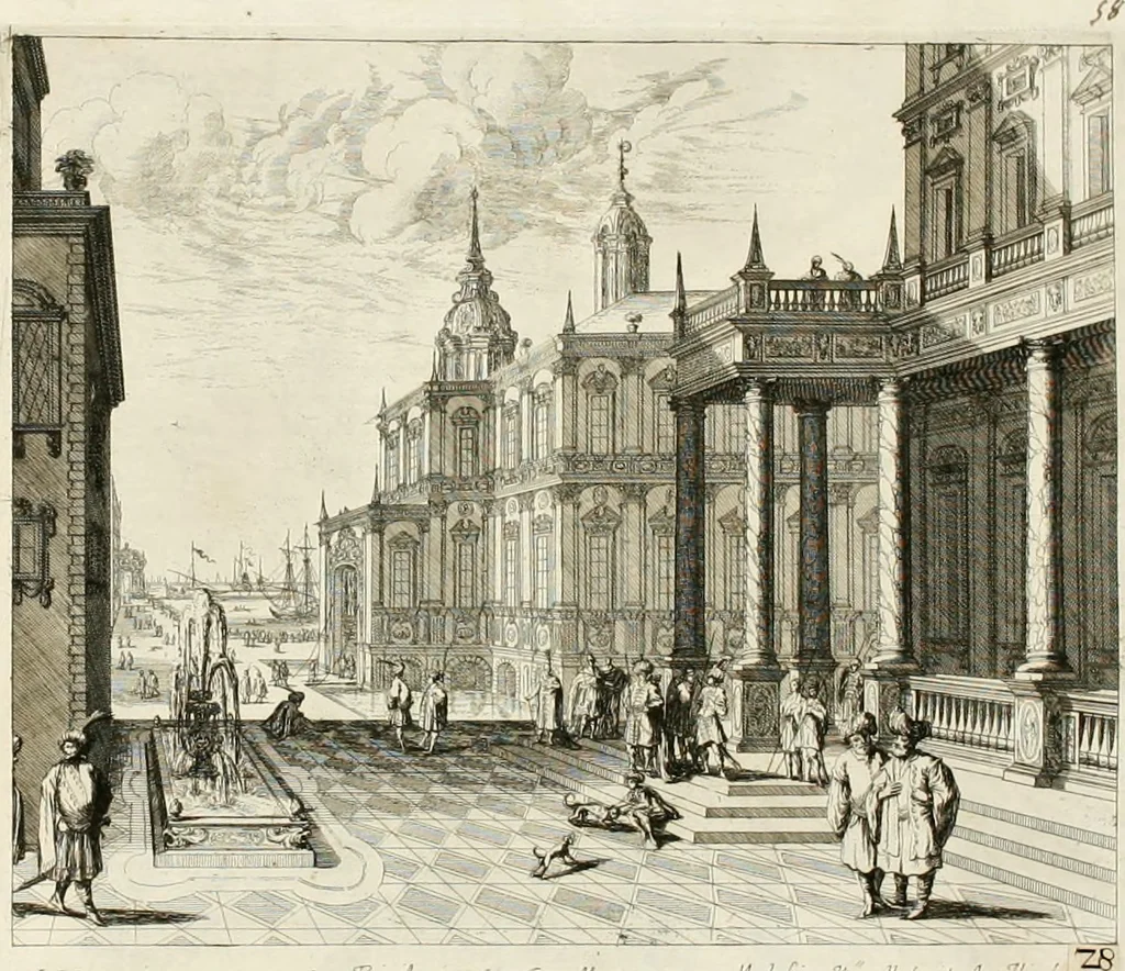 An illustration from Ioannis Guilielmi Baurn Iconographia : complectens In se passionem, miracula, vitam Christi universam : nec non, prospectus rarissimorum portuum, palatiorum, hortorum, historiarum, aliarumq[ue] rerum, quae per Italiam spectatu sunt dignae, 1671, leaf 69