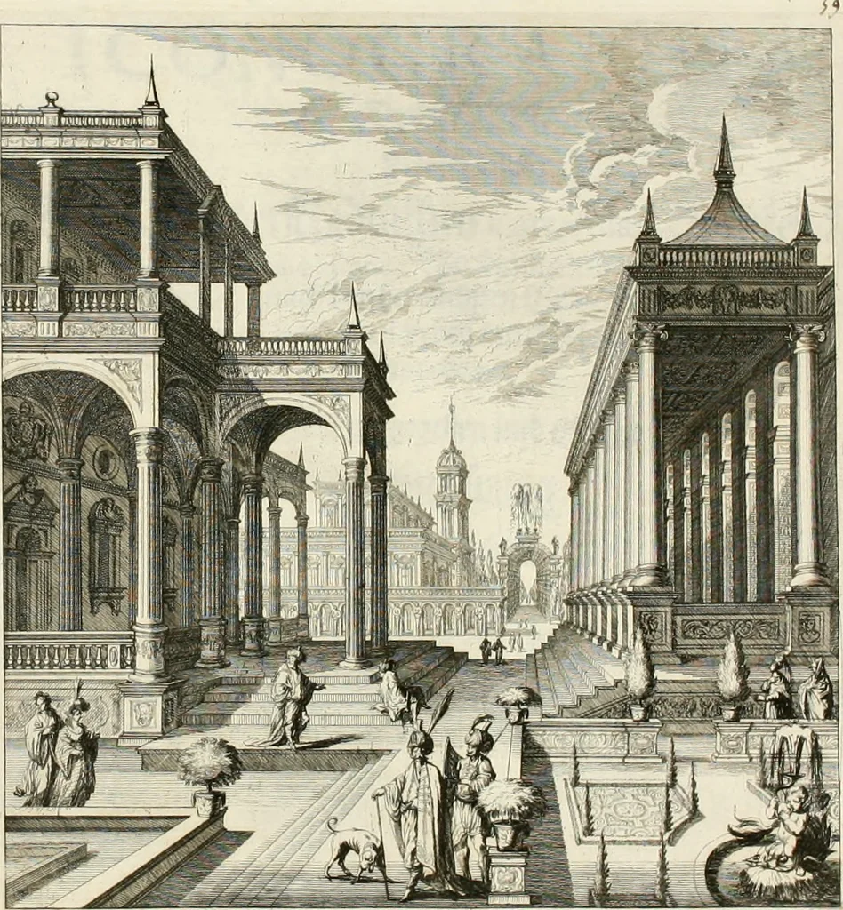 An illustration from Ioannis Guilielmi Baurn Iconographia : complectens In se passionem, miracula, vitam Christi universam : nec non, prospectus rarissimorum portuum, palatiorum, hortorum, historiarum, aliarumq[ue] rerum, quae per Italiam spectatu sunt dignae, 1671, leaf 70