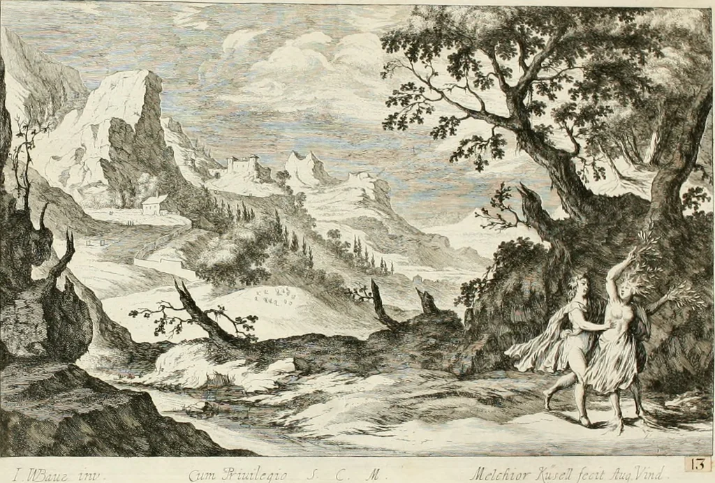 An illustration from Ioannis Guilielmi Baurn Iconographia : complectens In se passionem, miracula, vitam Christi universam : nec non, prospectus rarissimorum portuum, palatiorum, hortorum, historiarum, aliarumq[ue] rerum, quae per Italiam spectatu sunt dignae, 1671, leaf 75
