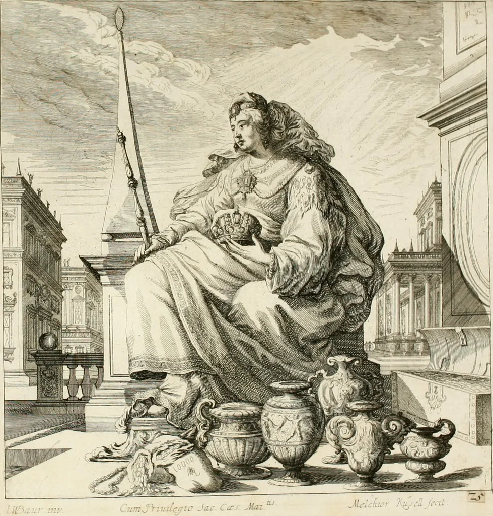 An illustration from Ioannis Guilielmi Baurn Iconographia : complectens In se passionem, miracula, vitam Christi universam : nec non, prospectus rarissimorum portuum, palatiorum, hortorum, historiarum, aliarumq[ue] rerum, quae per Italiam spectatu sunt dignae, 1671, leaf 78
