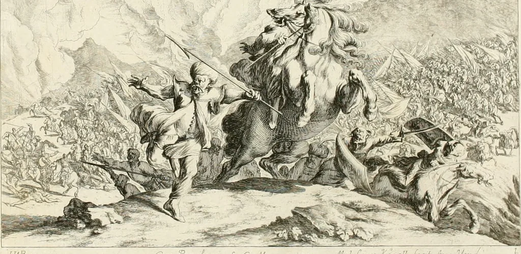 An illustration from Ioannis Guilielmi Baurn Iconographia : complectens In se passionem, miracula, vitam Christi universam : nec non, prospectus rarissimorum portuum, palatiorum, hortorum, historiarum, aliarumq[ue] rerum, quae per Italiam spectatu sunt dignae, 1671, leaf 89
