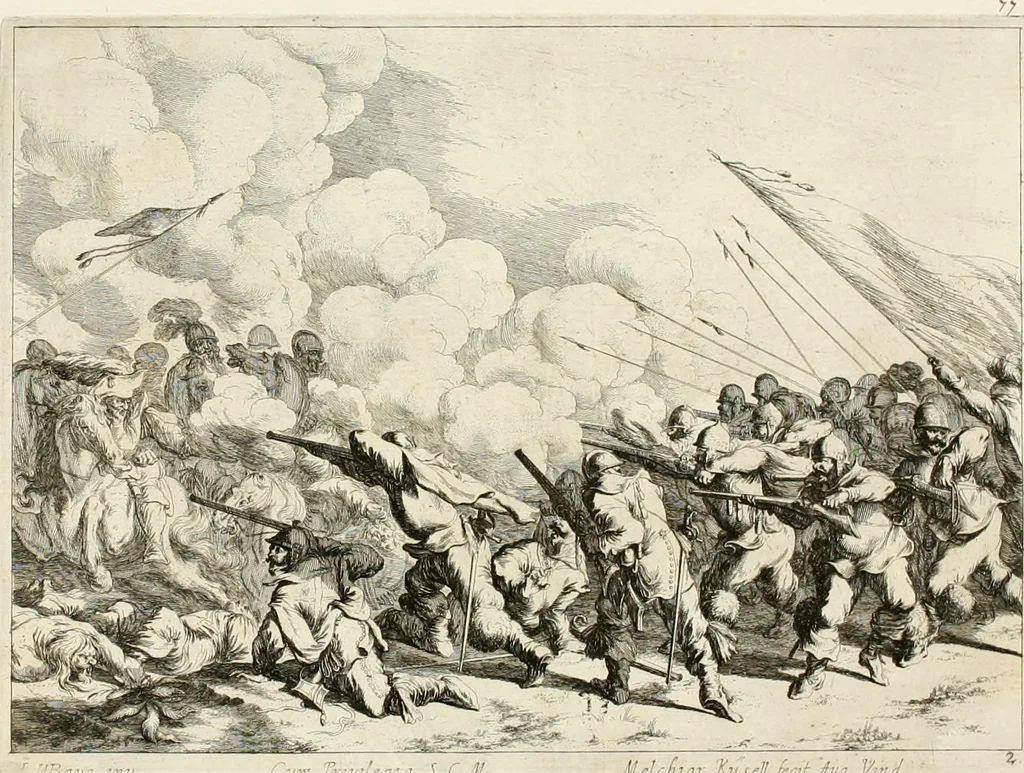 An illustration from Ioannis Guilielmi Baurn Iconographia : complectens In se passionem, miracula, vitam Christi universam : nec non, prospectus rarissimorum portuum, palatiorum, hortorum, historiarum, aliarumq[ue] rerum, quae per Italiam spectatu sunt dignae, 1671, leaf 90
