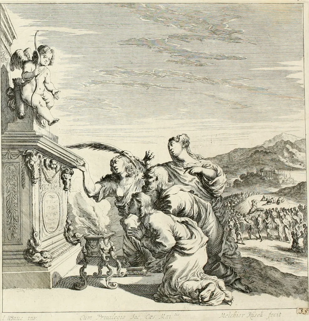 An illustration from Ioannis Guilielmi Baurn Iconographia : complectens In se passionem, miracula, vitam Christi universam : nec non, prospectus rarissimorum portuum, palatiorum, hortorum, historiarum, aliarumq[ue] rerum, quae per Italiam spectatu sunt dignae, 1671, leaf 99