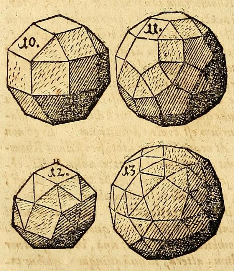An illustration from Ioannis Keppleri Harmonices mundi libri V ... : Appendix habet comparationem huius operis cum Harmonices Cl. Ptolemaei libro III, cumque Roberti de Fluctibus, dicti Flud. medici oxoniensis speculationibus Harmonicis, operi de Macrocosmo & microcosmo insertis. Accessit nunc propter cognationem materiae eiusdem authoris liber ante 23. annos editus Tubingae, cui titulus Prodromus, seu Mysterium cosmographicum, de causis coelorum numeri, proportionis motuumque periodicorum, ex quinque corporibus regularibus .., 1619, leaf 86