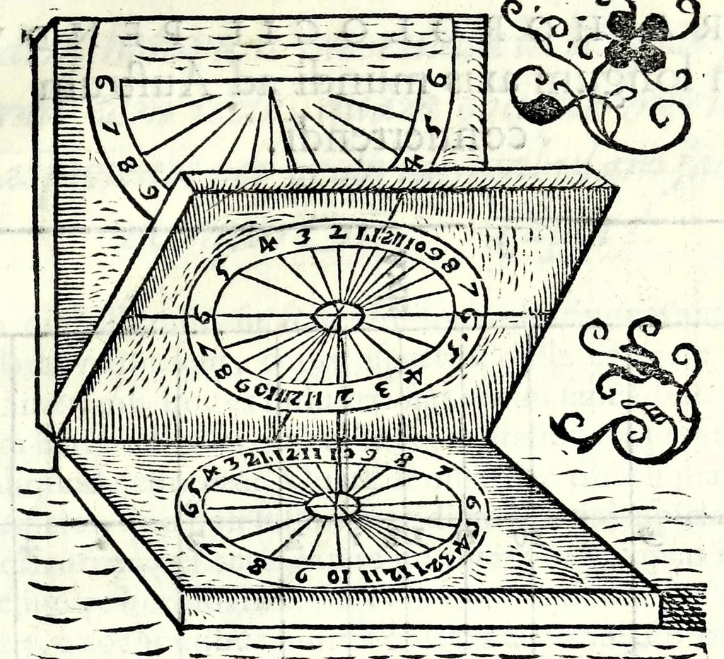 An illustration from Ioannis Padvanii Veronensis Opvs de compositione et vsv multiformium horologiorum solarium pro diuersis mundi regionibus : idq[ue] vbique locorum tam in superficie plana horizontali, quam murali quorsumcumq[ue] exposita sit, pertractans : nvper brevissimis ac facillimis doctrinis ab eo excogitatis luculenter traditum, 1570, leaf 31